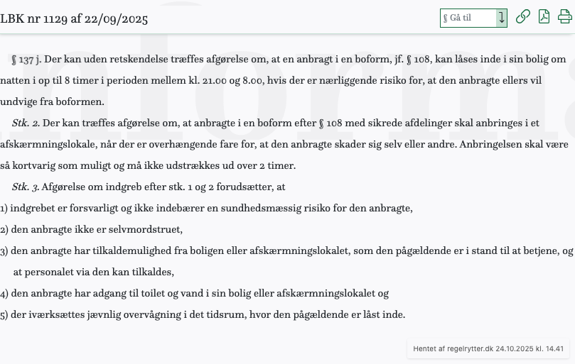 Screenshot af § 137 j. fra retsinformation.dk