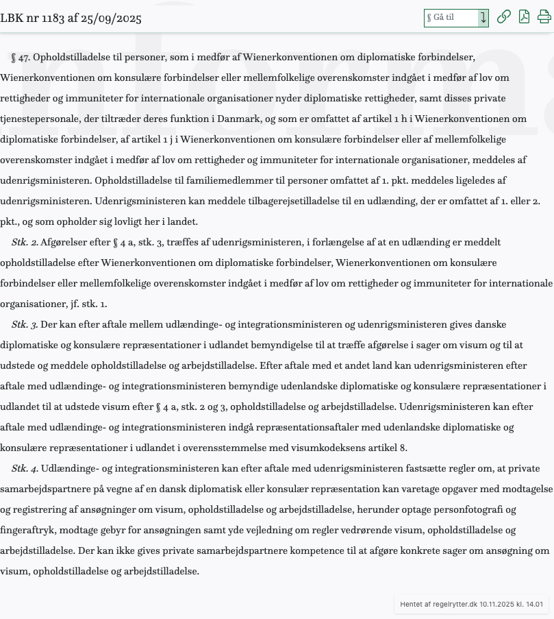 Screenshot af § 47. fra retsinformation.dk