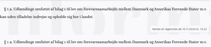 Screenshot af § 1 a. fra retsinformation.dk