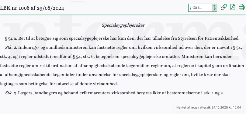 Screenshot af § 54 a. fra retsinformation.dk