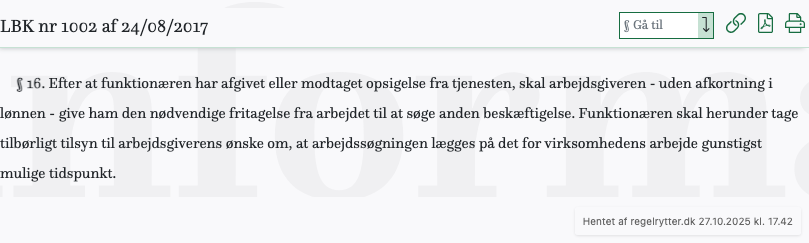 Screenshot af § 16. fra retsinformation.dk