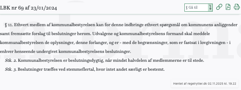 Screenshot af § 11. fra retsinformation.dk