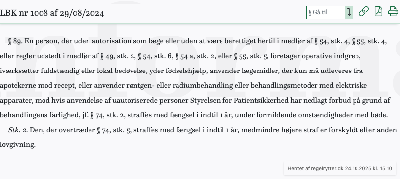 Screenshot af § 89. fra retsinformation.dk