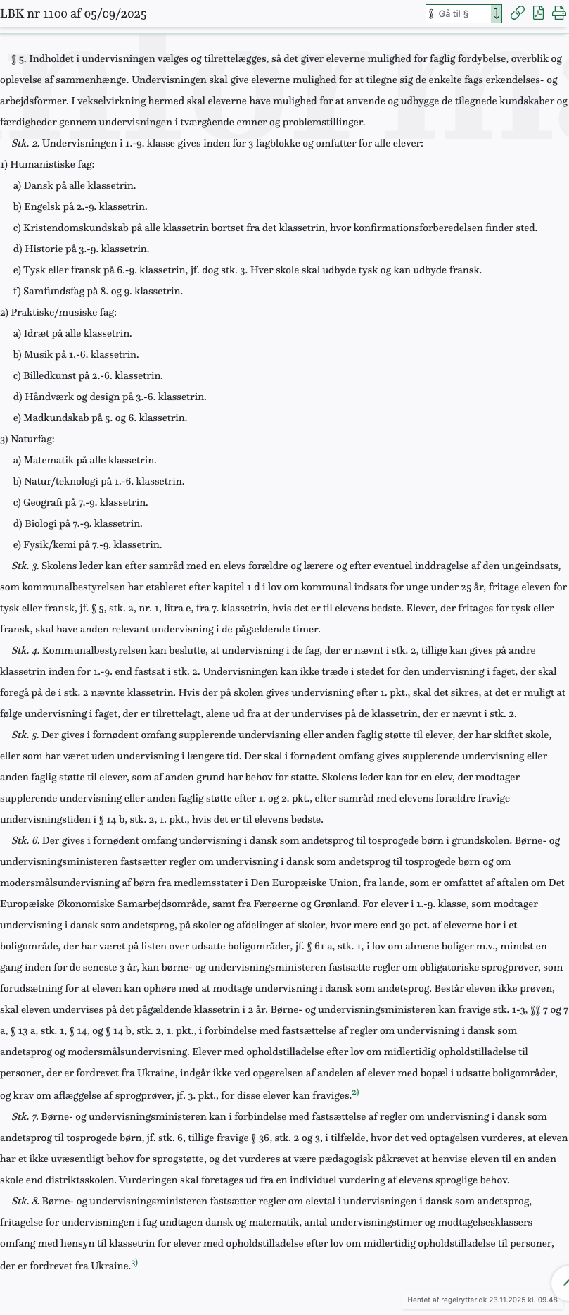 Screenshot af § 5. fra retsinformation.dk