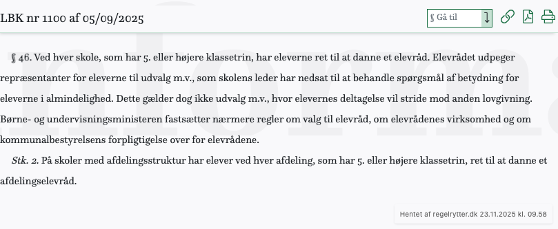 Screenshot af § 46. fra retsinformation.dk