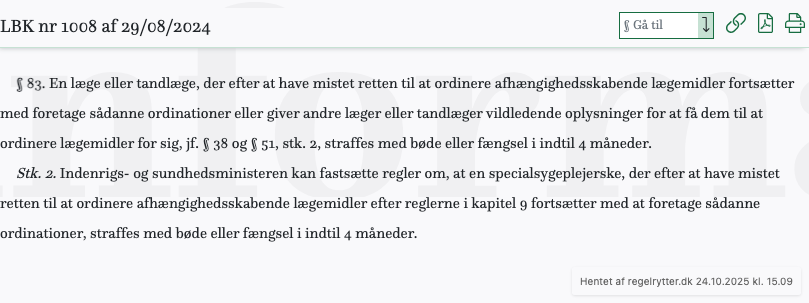 Screenshot af § 83. fra retsinformation.dk