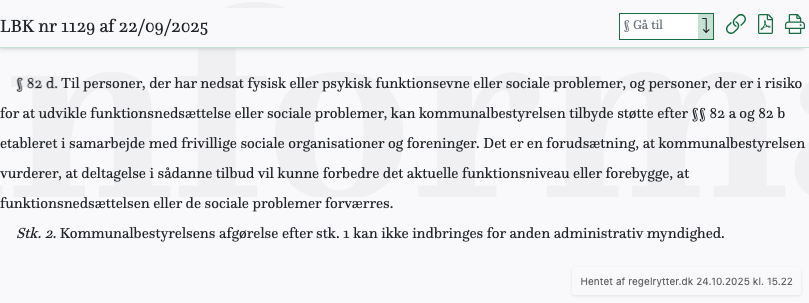 Screenshot af § 82 d. fra retsinformation.dk