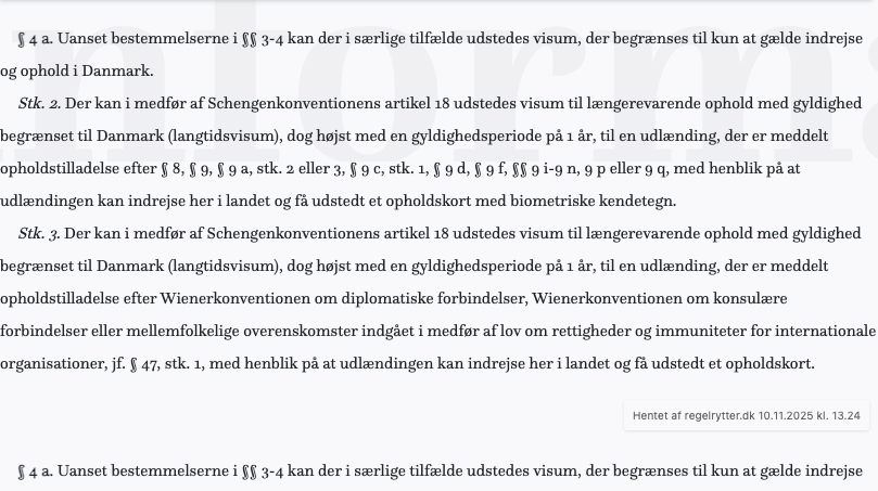 Screenshot af § 4 a. fra retsinformation.dk