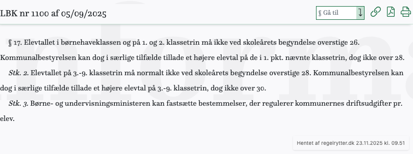 Screenshot af § 17. fra retsinformation.dk
