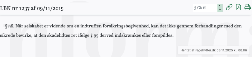 Screenshot af § 96. fra retsinformation.dk