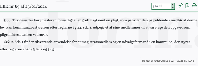 Screenshot af § 66. fra retsinformation.dk