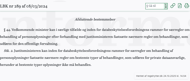 Screenshot af § 44. fra retsinformation.dk