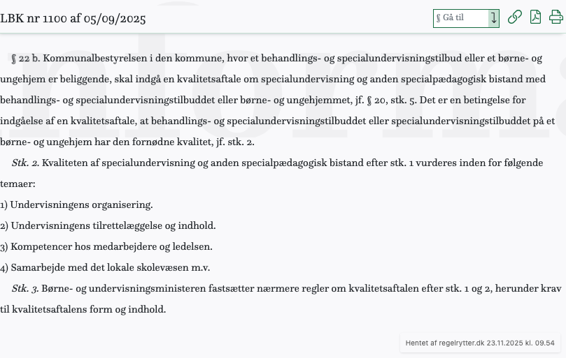 Screenshot af § 22 b. fra retsinformation.dk