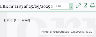 Screenshot af § 11 c. fra retsinformation.dk