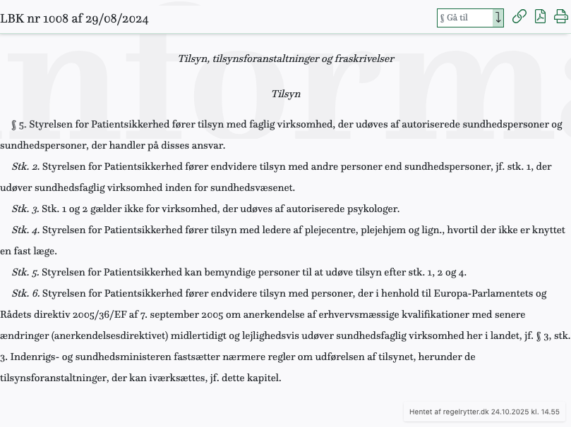 Screenshot af § 5. fra retsinformation.dk