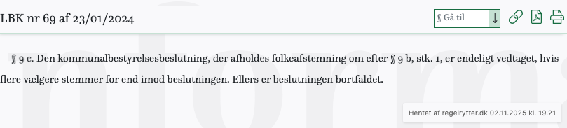 Screenshot af § 9 c. fra retsinformation.dk