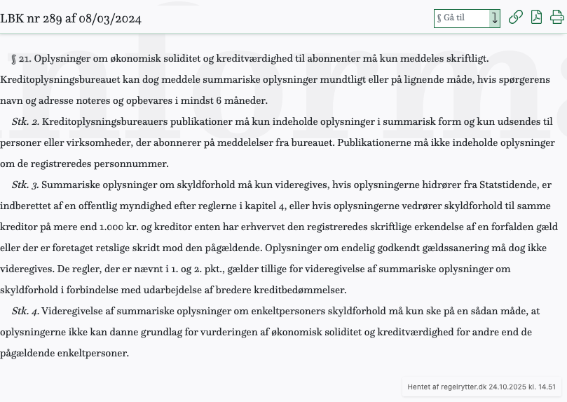 Screenshot af § 21. fra retsinformation.dk