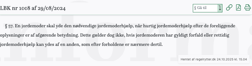 Screenshot af § 57. fra retsinformation.dk