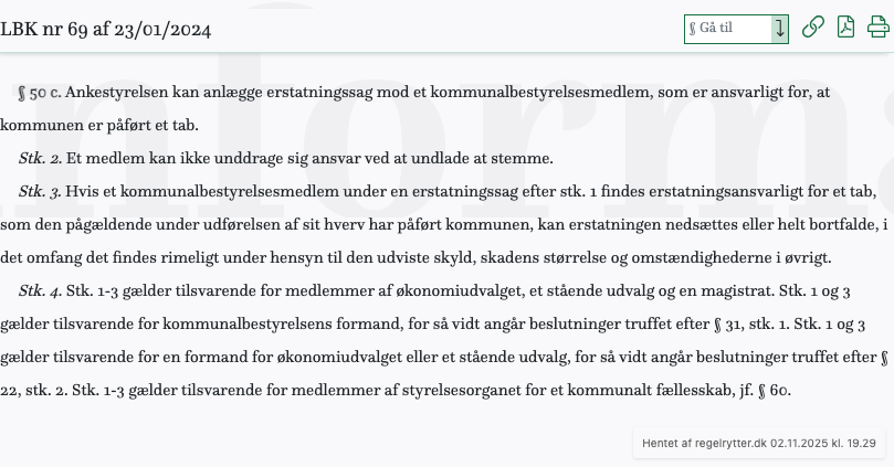 Screenshot af § 50 c. fra retsinformation.dk