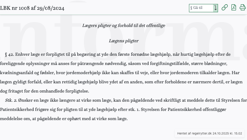 Screenshot af § 42. fra retsinformation.dk