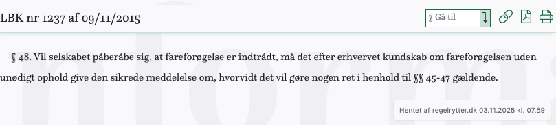 Screenshot af § 48. fra retsinformation.dk