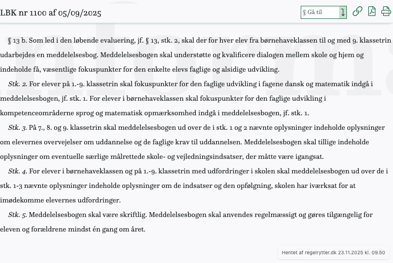 Screenshot af § 13 b. fra retsinformation.dk