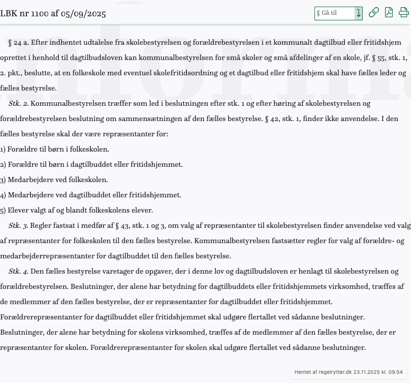 Screenshot af § 24 a. fra retsinformation.dk