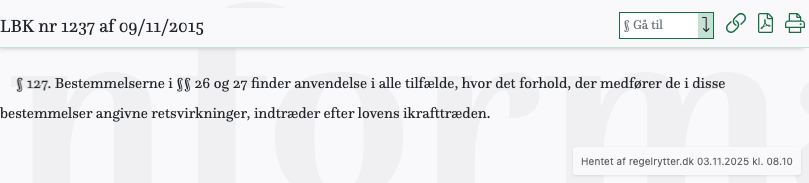 Screenshot af § 127. fra retsinformation.dk