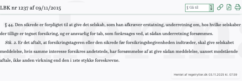Screenshot af § 44. fra retsinformation.dk