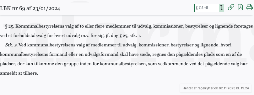 Screenshot af § 25. fra retsinformation.dk