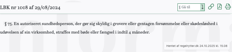 Screenshot af § 75. fra retsinformation.dk
