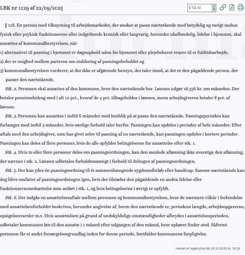 Screenshot af § 118. fra retsinformation.dk