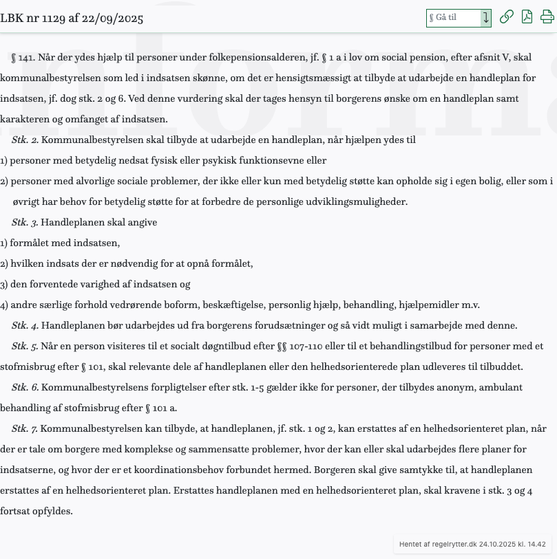 Screenshot af § 141. fra retsinformation.dk