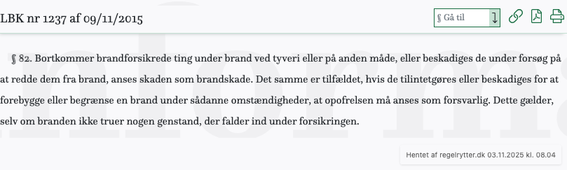 Screenshot af § 82. fra retsinformation.dk