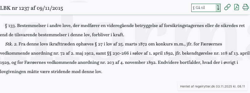 Screenshot af § 133. fra retsinformation.dk