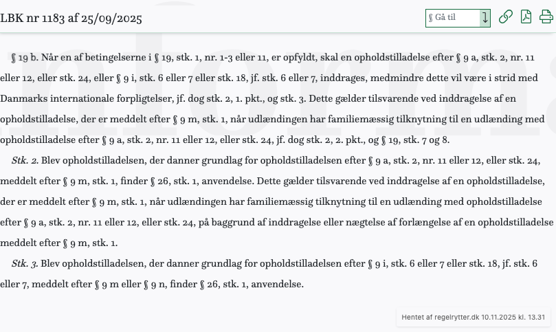 Screenshot af § 19 b. fra retsinformation.dk
