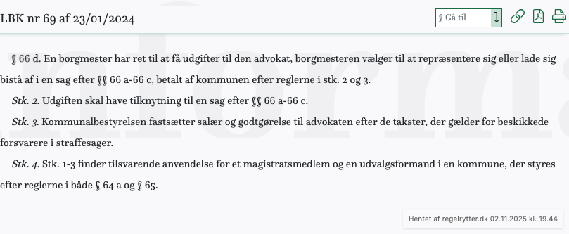Screenshot af § 66 d. fra retsinformation.dk