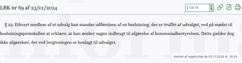 Screenshot af § 23. fra retsinformation.dk