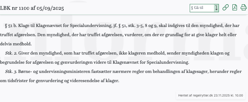 Screenshot af § 51 b. fra retsinformation.dk