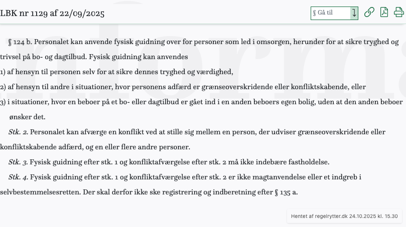Screenshot af § 124 b. fra retsinformation.dk
