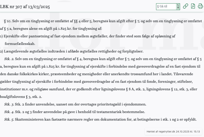 Screenshot af § 10. fra retsinformation.dk