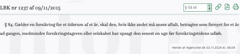 Screenshot af § 84. fra retsinformation.dk