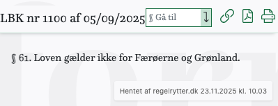 Screenshot af § 61. fra retsinformation.dk