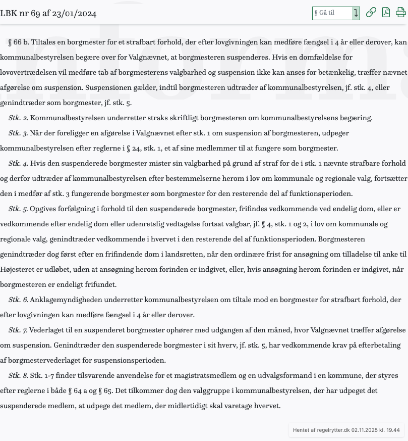 Screenshot af § 66 b. fra retsinformation.dk