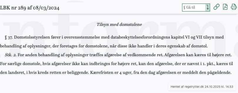 Screenshot af § 37. fra retsinformation.dk