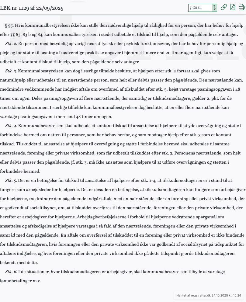 Screenshot af § 95. fra retsinformation.dk