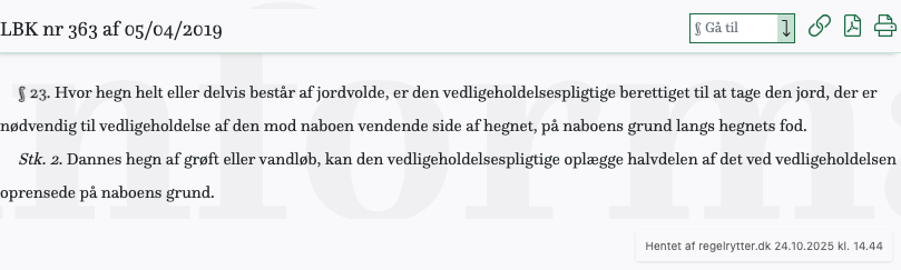 Screenshot af § 23. fra retsinformation.dk