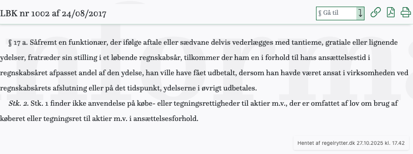 Screenshot af § 17 a. fra retsinformation.dk
