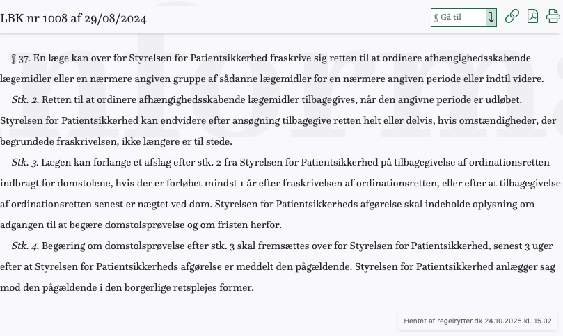 Screenshot af § 37. fra retsinformation.dk