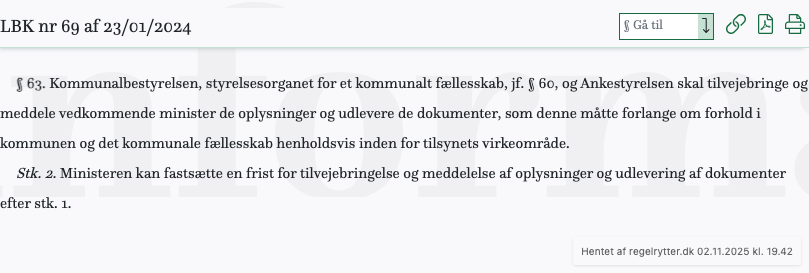 Screenshot af § 63. fra retsinformation.dk